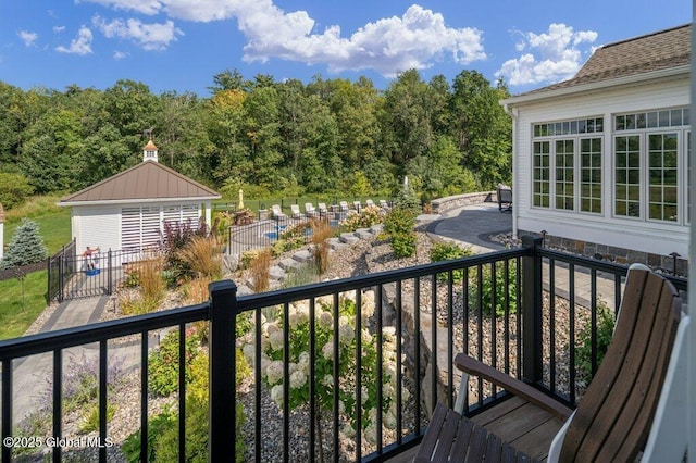 balcony with a forest view