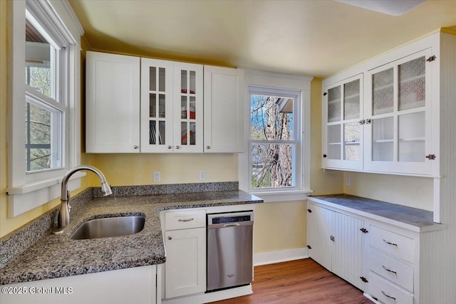 kitchen featuring a sink, dishwasher, and white cabinets