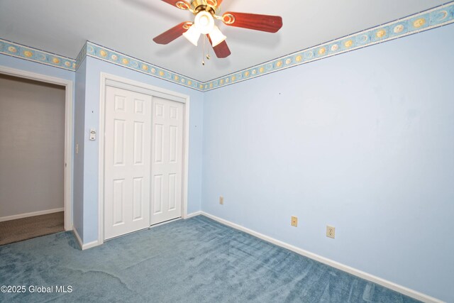 87 Dorchester Ave, Bethlehem, NY 12158 - unfurnished bedroom featuring carpet floors, a closet, baseboards, and ceiling fan