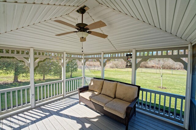 87 Dorchester Ave, Bethlehem, NY 12158 - deck featuring outdoor lounge area, a lawn, and ceiling fan