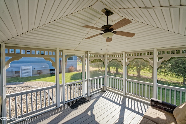 87 Dorchester Ave, Bethlehem, NY 12158 - deck with a ceiling fan and a sunroom