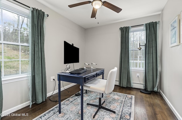 214 Vosenkill Rd, Athens, NY 12015 - office featuring a ceiling fan, wood finished floors, and baseboards