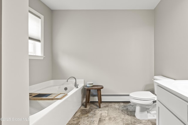 214 Vosenkill Rd, Athens, NY 12015 - full bathroom featuring a baseboard heating unit, toilet, a bath, and vanity
