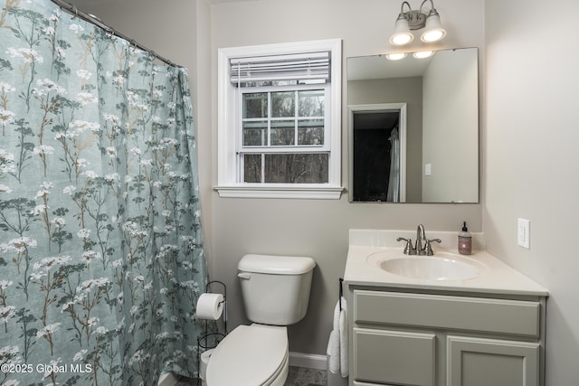 214 Vosenkill Rd, Athens, NY 12015 - bathroom featuring baseboards, curtained shower, toilet, and vanity