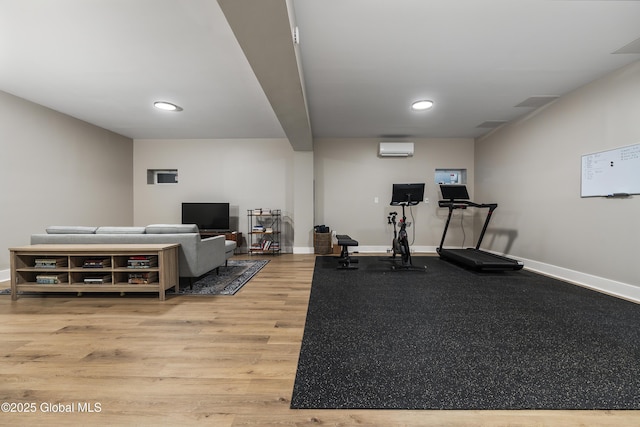 214 Vosenkill Rd, Athens, NY 12015 - exercise room featuring recessed lighting, a wall mounted AC, and baseboards