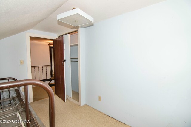 interior space featuring light carpet and lofted ceiling