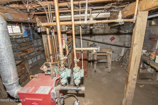 unfinished basement featuring concrete block wall