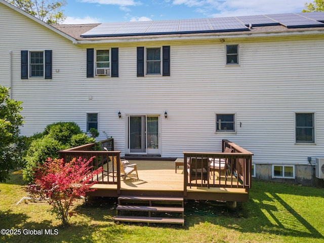 230 Zicha Rd, Esperance, NY 12092 - back of property featuring a lawn, a deck, and solar panels