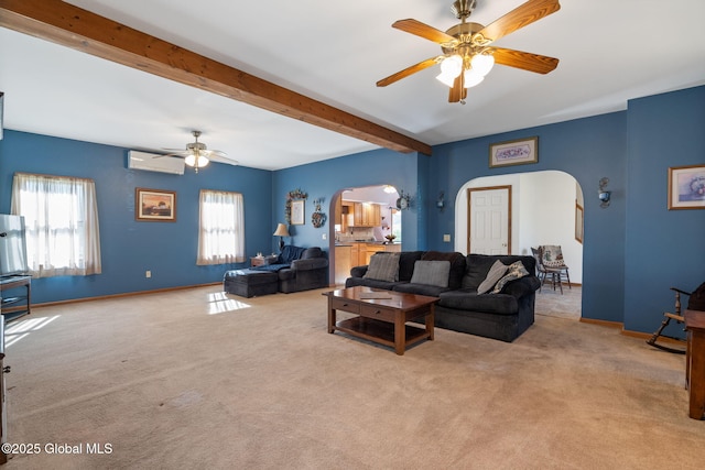 230 Zicha Rd, Esperance, NY 12092 - living area featuring arched walkways, carpet, and ceiling fan