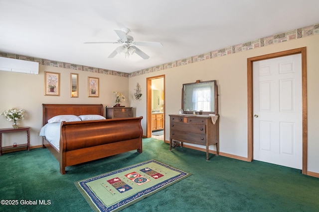 230 Zicha Rd, Esperance, NY 12092 - bedroom featuring baseboards, a wall mounted air conditioner, carpet, and connected bathroom