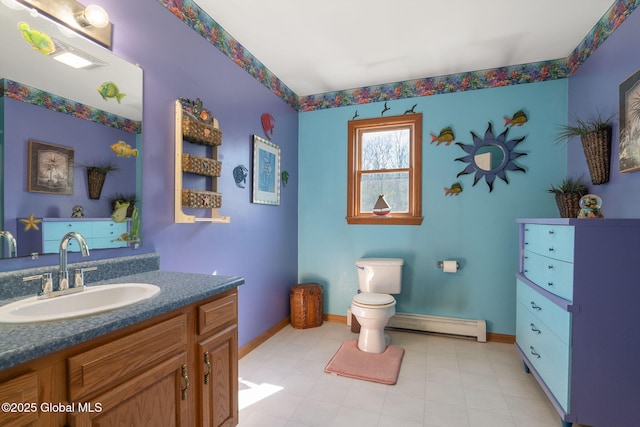 230 Zicha Rd, Esperance, NY 12092 - bathroom with vanity, baseboards, baseboard heating, and toilet