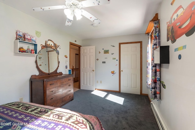 230 Zicha Rd, Esperance, NY 12092 - carpeted bedroom with baseboards, ceiling fan, and baseboard heating