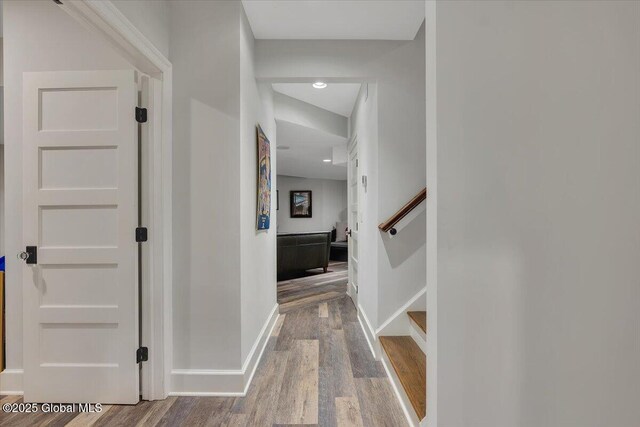1 Joshua Rd, Saratoga Springs, NY 12866 - hallway with wood finished floors, stairs, and baseboards