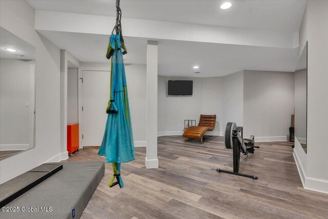 1 Joshua Rd, Saratoga Springs, NY 12866 - workout room featuring baseboards, wood finished floors, and recessed lighting