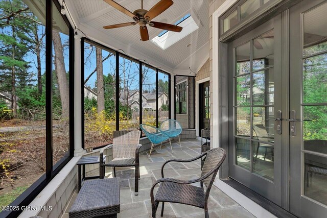 1 Joshua Rd, Saratoga Springs, NY 12866 - sunroom featuring a skylight, plenty of natural light, french doors, and ceiling fan