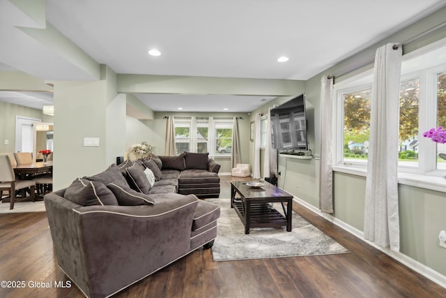 1094 Deforest St, Rotterdam, NY 12303 - living area with dark wood-style flooring, baseboards, and recessed lighting