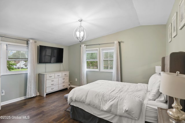 1094 Deforest St, Rotterdam, NY 12303 - bedroom featuring lofted ceiling, dark wood-style floors, multiple windows, and baseboards