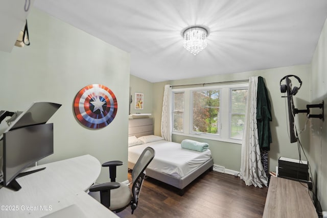 1094 Deforest St, Rotterdam, NY 12303 - bedroom featuring wood finished floors, a chandelier, baseboards, and a desk