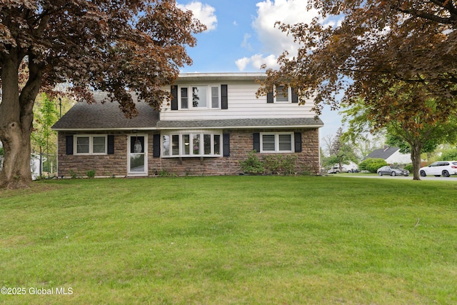 1094 Deforest St, Rotterdam, NY 12303 - traditional-style house with stone siding, a front yard, and a shingled roof