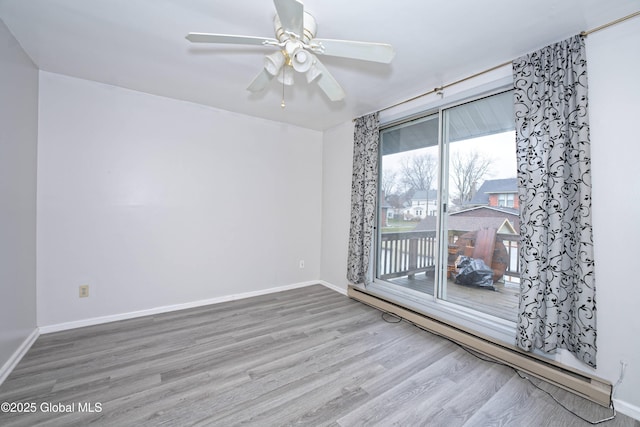 1823 8th St, Rensselaer, NY 12144 - spare room with baseboards, wood finished floors, a ceiling fan, and baseboard heating