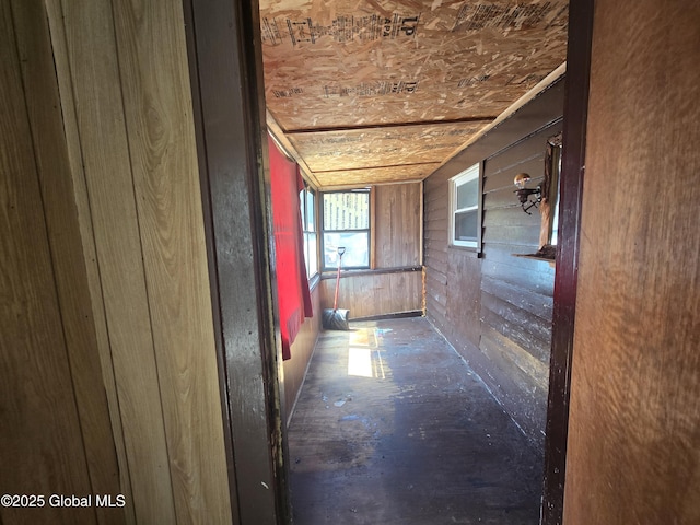 hall with wooden walls