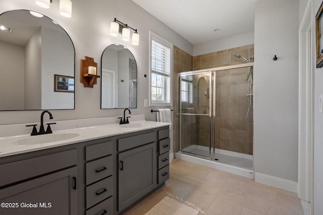 6 Gorsline Dr, Halfmoon, NY 12118 - full bath featuring a shower stall, tile patterned floors, a sink, and double vanity