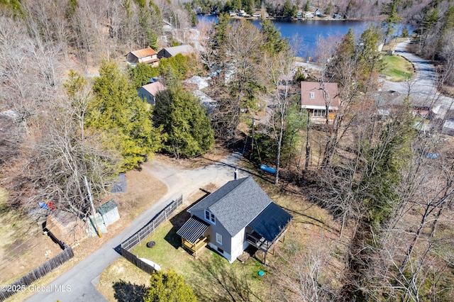 aerial view with a water view