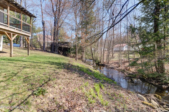 view of yard featuring a wooden deck