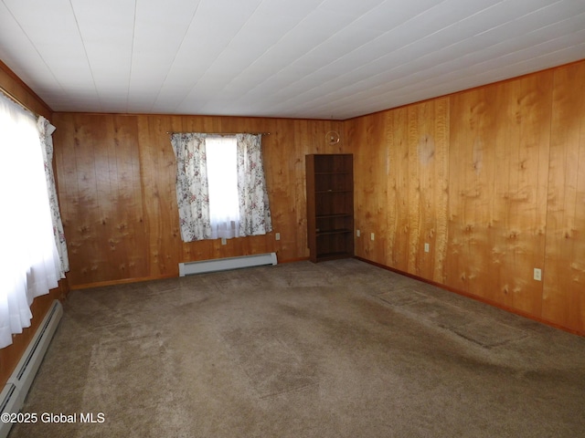 6 Riverview St, South Glens Falls, NY 12803 - unfurnished room with a baseboard heating unit, carpet floors, and wood walls