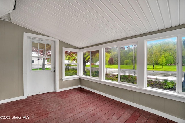 286 State Hwy Unit 80, Fort Plain, NY 13339 - unfurnished sunroom featuring vaulted ceiling, healthy amount of natural light, baseboards, and hardwood / wood-style flooring
