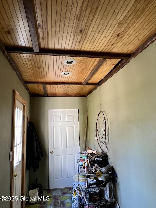 interior space featuring wood ceiling