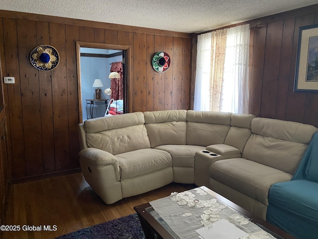 470 Middle Grove Rd, Greenfield, NY 12850 - living area featuring wood walls, wood finished floors, and a textured ceiling
