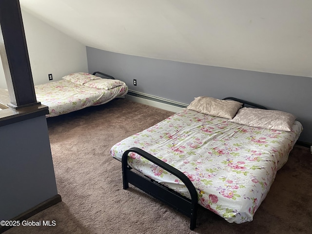 470 Middle Grove Rd, Greenfield, NY 12850 - carpeted bedroom featuring a baseboard heating unit and vaulted ceiling