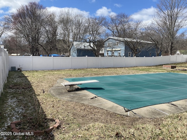470 Middle Grove Rd, Greenfield, NY 12850 - view of pool with a fenced backyard, a diving board, and a fenced in pool