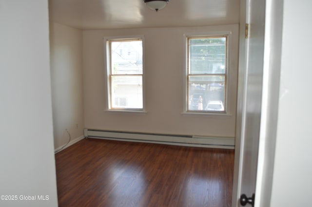 178 Spring St, Albany, NY 12203 - spare room with a baseboard radiator, dark wood-type flooring, and baseboards