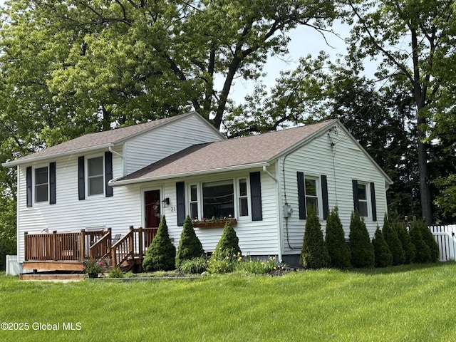 21 St Charles Pl, Saratoga Springs, NY 12866 - split level home with roof with shingles and a wooden deck