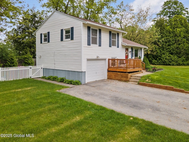 21 St Charles Pl, Saratoga Springs, NY 12866 - split level home featuring driveway, a garage, and a deck