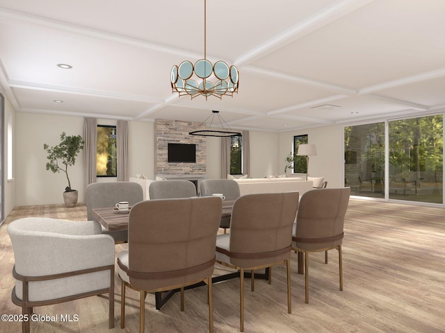 11 Eagle Rdg N, Bolton, NY 12814 - dining space featuring an inviting chandelier, light wood-style floors, and a healthy amount of sunlight
