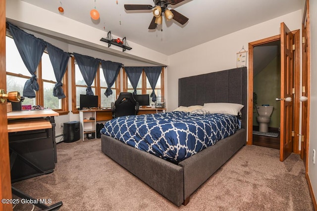 2196 Darrow Rd, Duanesburg, NY 12056 - bedroom with a baseboard radiator, ceiling fan, and carpet flooring