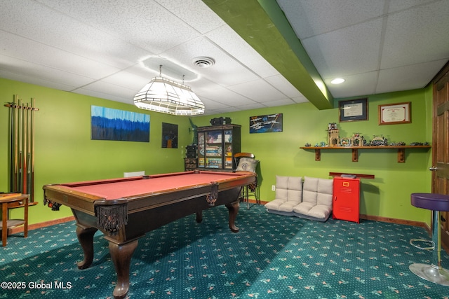 63 Pawling Ave, Mechanicville, NY 12118 - rec room with carpet, a paneled ceiling, and baseboards