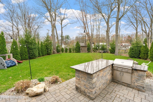 view of patio / terrace featuring a grill and an outdoor kitchen