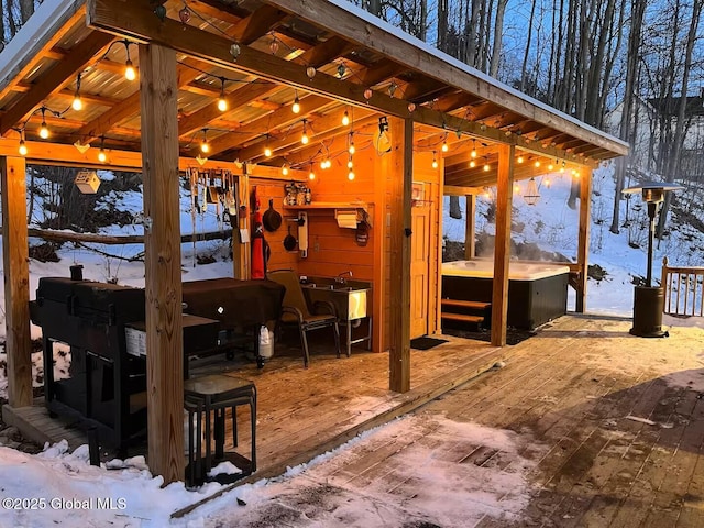 view of snow covered patio