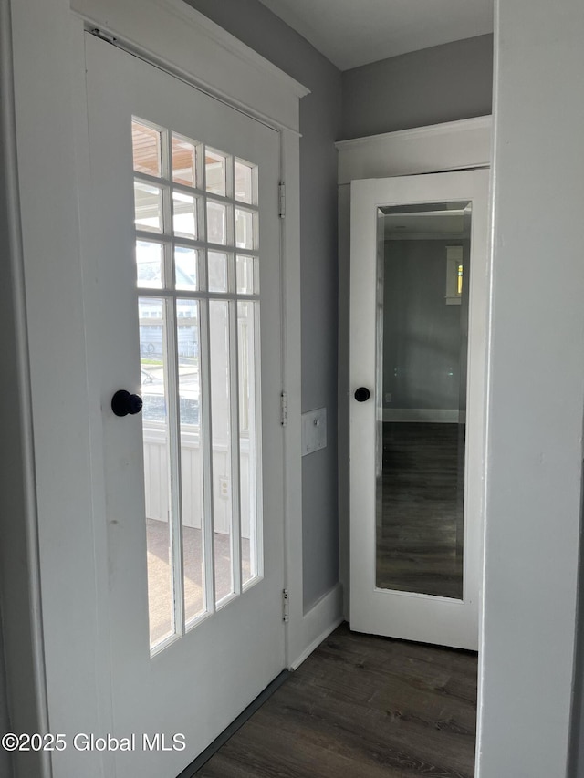 1441 Richard St, Schenectady, NY 12303 - doorway to outside with dark wood-style floors and baseboards