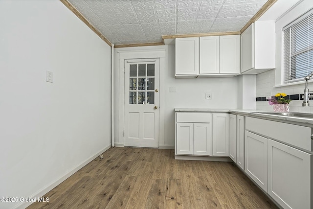 1261-1263 The Plz, Schenectady, NY 12308 - kitchen with wood finished floors, light countertops, baseboards, ornamental molding, and an ornate ceiling