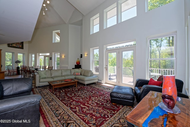 107 Wilderness Way, Stephentown, NY 12169 - living area with high vaulted ceiling, plenty of natural light, and a baseboard heating unit