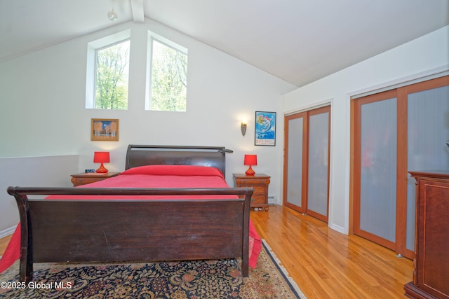 107 Wilderness Way, Stephentown, NY 12169 - bedroom with wood finished floors, vaulted ceiling, and multiple closets