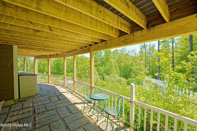 107 Wilderness Way, Stephentown, NY 12169 - view of patio / terrace featuring a view of trees