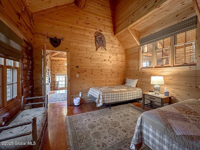 25 Birch Dr, Bolton, NY 12824 - bedroom featuring lofted ceiling, wood-type flooring, wooden walls, and wooden ceiling
