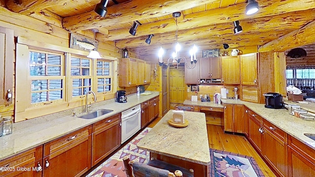 25 Birch Dr, Bolton, NY 12824 - kitchen with a sink, wooden ceiling, light wood-type flooring, oven, and beamed ceiling