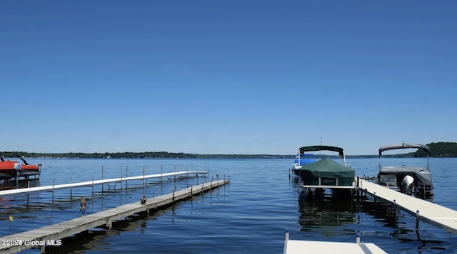 view of dock featuring a water view and boat lift